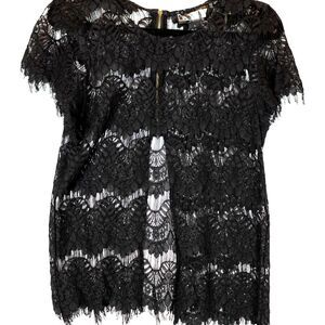 Y2k Eyelash Lace Crochet Top INNY Black Blouse L Grunge Fringed Open Back Boho
